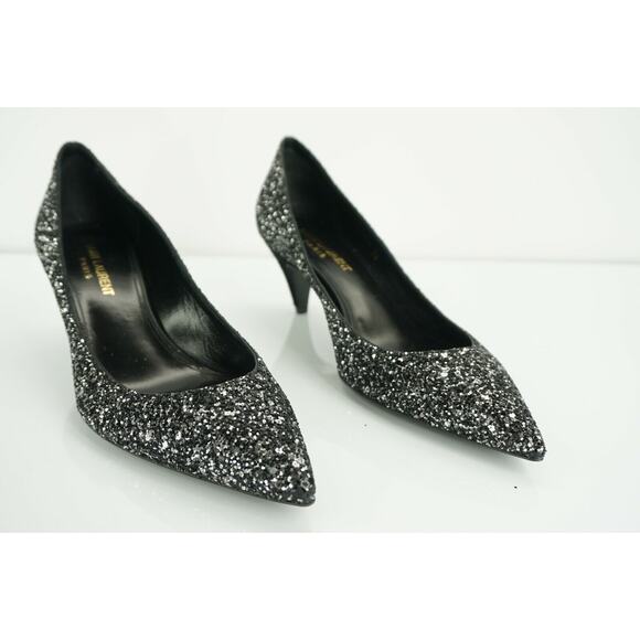 Saint Laurent Charlotte 55MM Super Black Glitter Pointy Toe Pumps - Picture 6 of 12